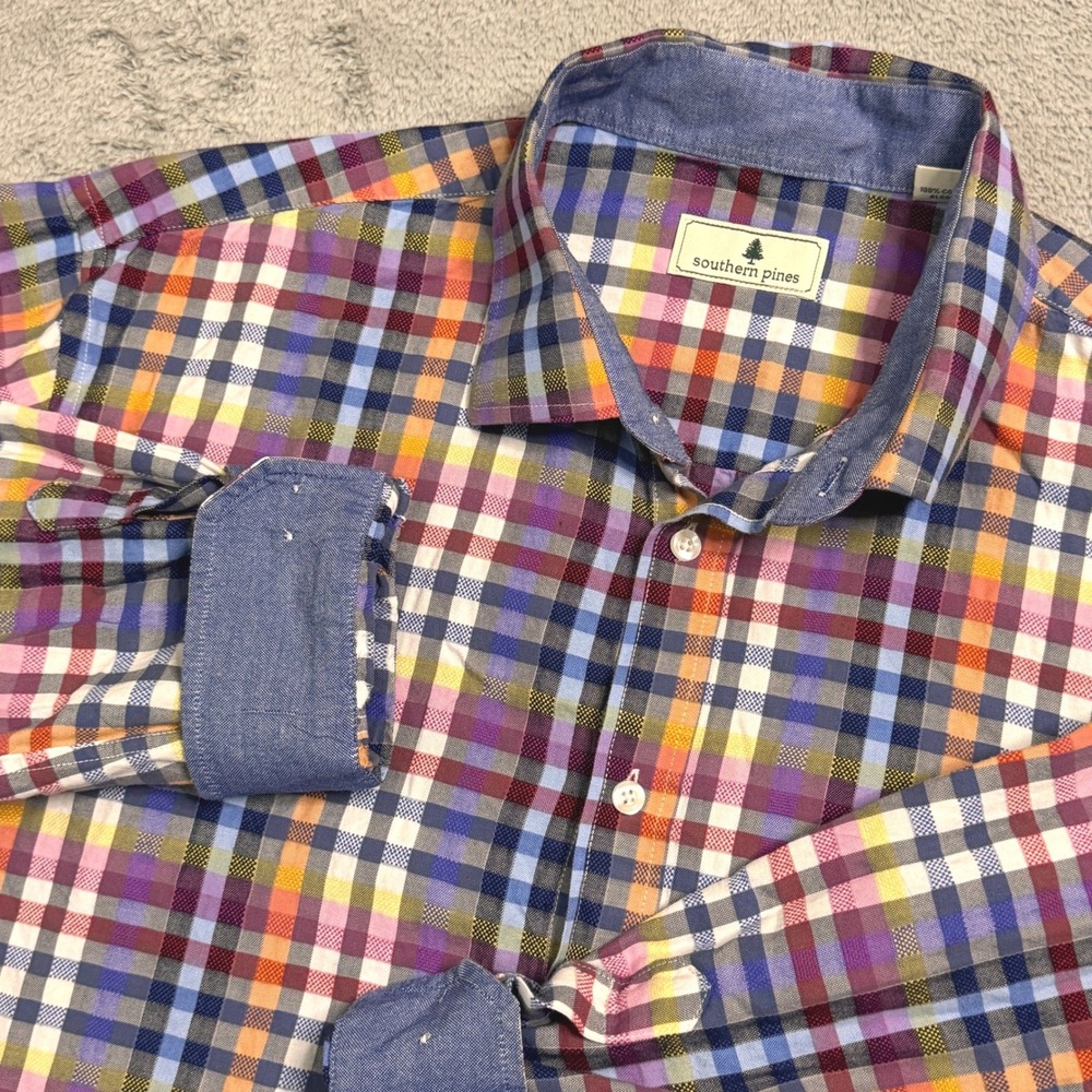 Southern Pines Mens‎ Plaid Long Sleeve Button Down Shirt XXL Flip Cuffs EUC!